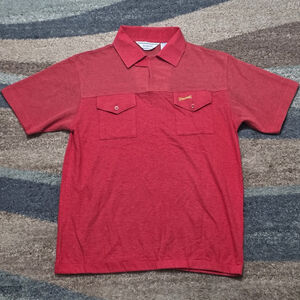 Vintage Spalding Polo Shirt Men’s Medium Red Mesh Panel Chest Pockets Retro Golf